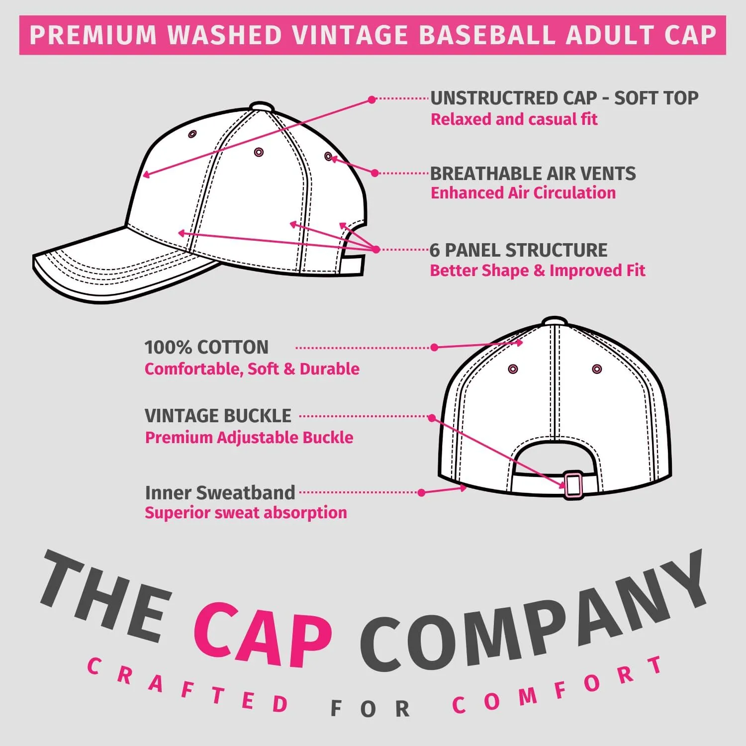 Unisex Vintage Washed Baseball Cap | Low Profile Soft Top Unstructured Cotton Baseball Cap | Adjustable Size Vintage Buckle