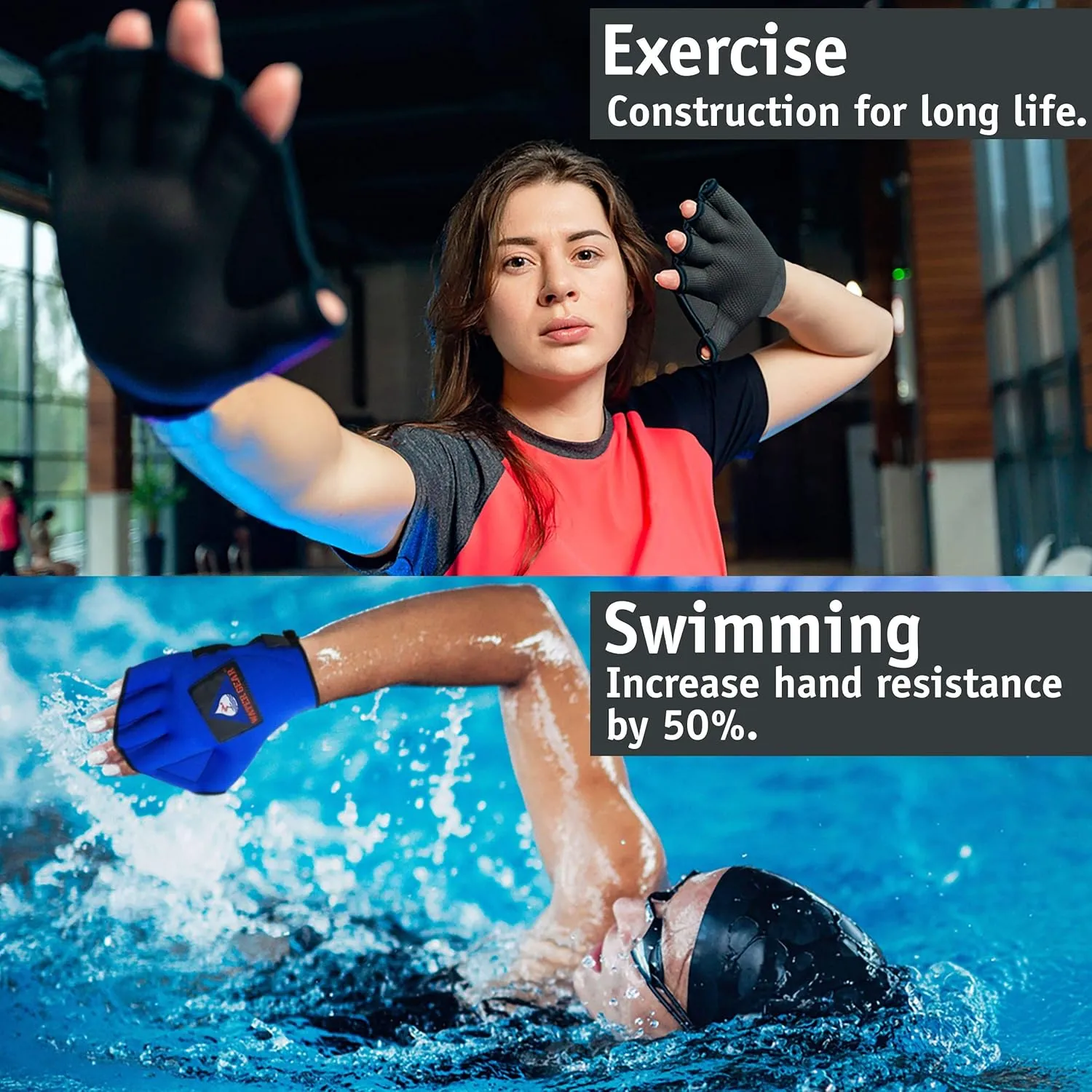 Water Gear All Neoprene Fingerless Force Gloves - 50% More Resistance