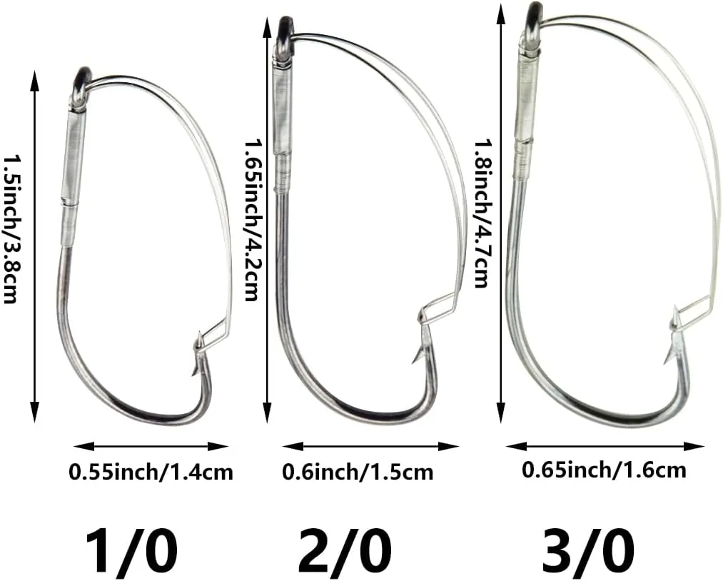 Weedless Fishing Hook Carbon Steel Bass Worm Hooks, Wide Rig Fishing Hook for Baits