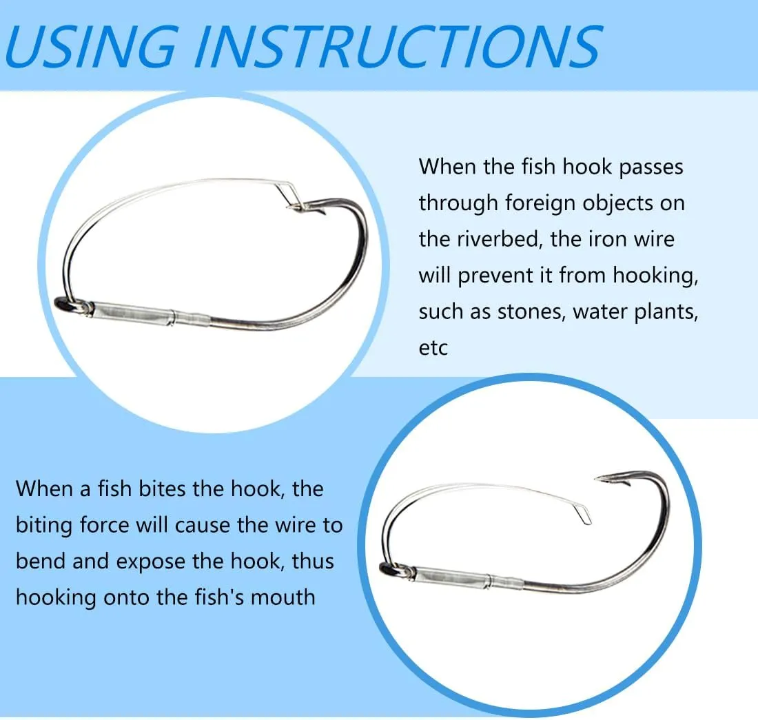 Weedless Fishing Hook Carbon Steel Bass Worm Hooks, Wide Rig Fishing Hook for Baits
