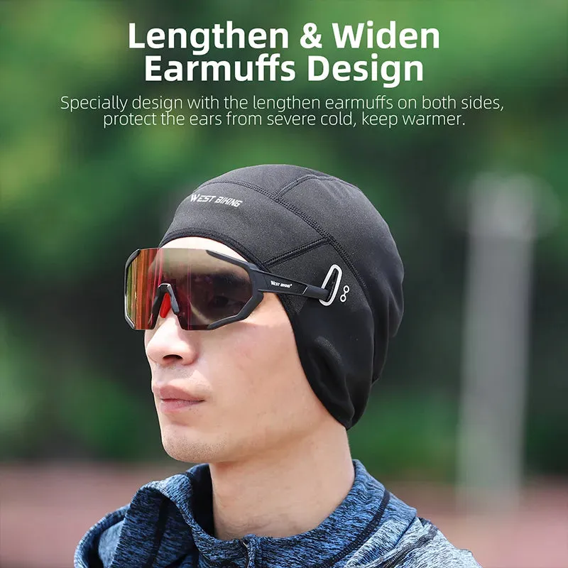 Winter Fleece Cycling Cap Windproof Thermal Skull Cap Helmet Liner Running Skiing Motocycle Riding Men MTB Bike Hat