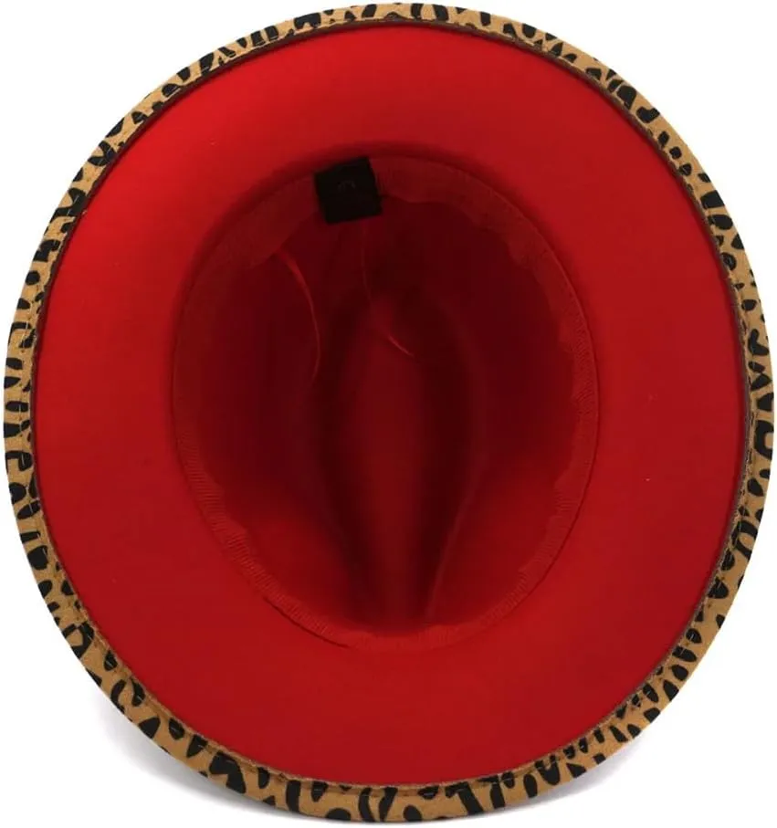 Women Men Patchwork Leopard Print Wide Brim Fedora Hat Party Trilby Church Hats Panama Cap