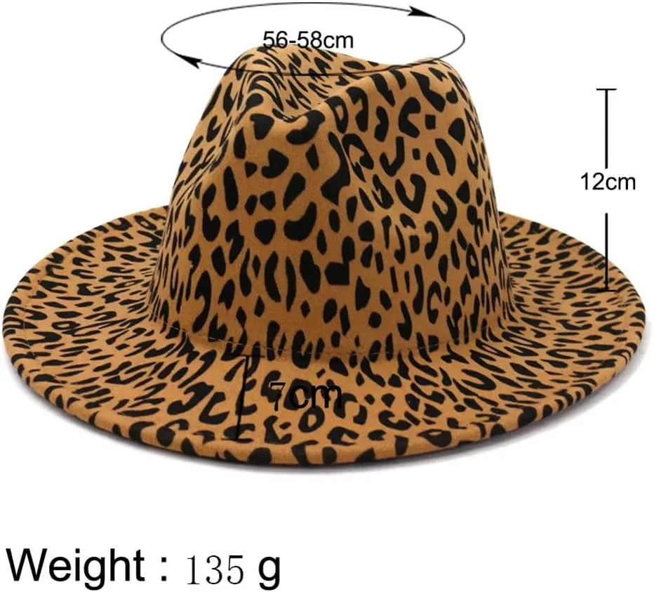 Women Men Patchwork Leopard Print Wide Brim Fedora Hat Party Trilby Church Hats Panama Cap