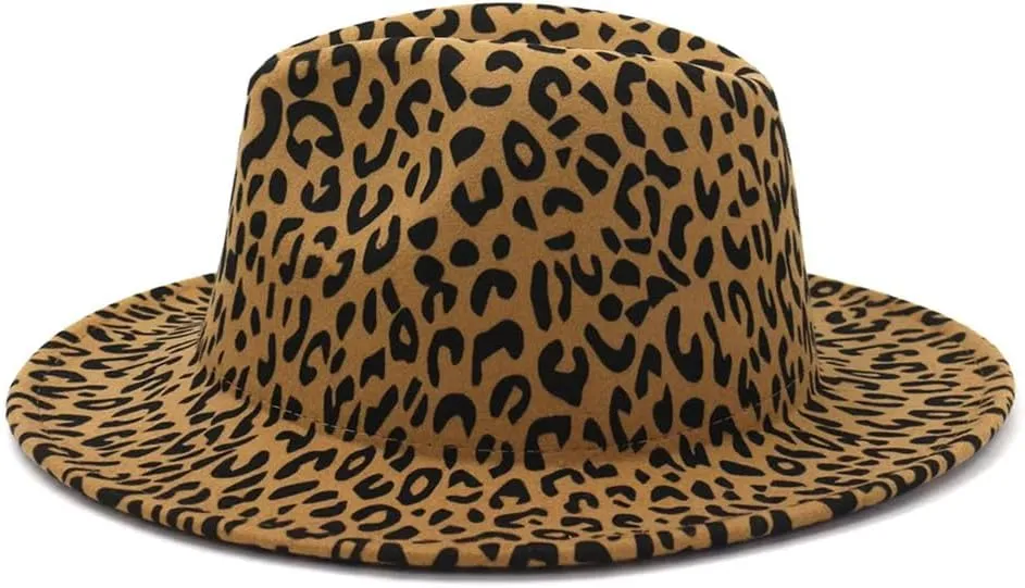 Women Men Patchwork Leopard Print Wide Brim Fedora Hat Party Trilby Church Hats Panama Cap