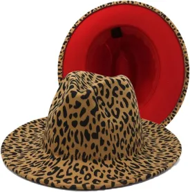 Women Men Patchwork Leopard Print Wide Brim Fedora Hat Party Trilby Church Hats Panama Cap