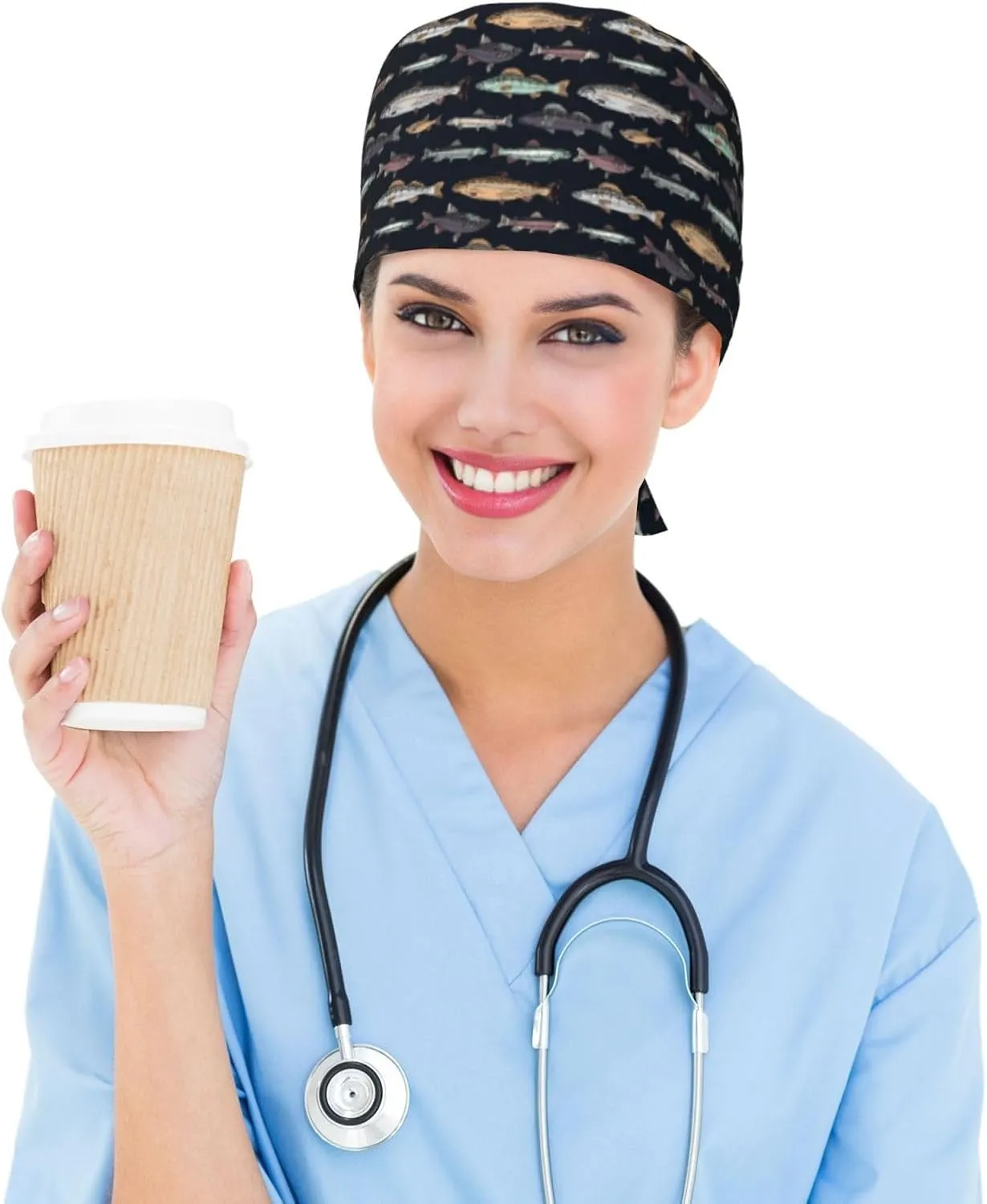 Working Cap Scrub Cap with Sweatband Adjustable Unisex Women Tie Back Hat Nurse Surgical Caps
