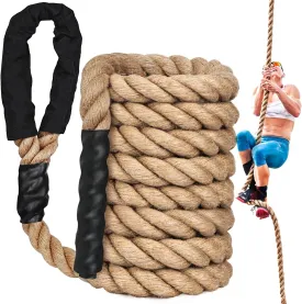 X XBEN Climbing Rope for Gym, Fitness, Strength Training, Heavy Jute Rope for Tree Swing Obstacle Course Backyard, Exercise Workout Pulling Jute Rope for Adults,10FT 20FT 30FT 50FT 1.5 Inch