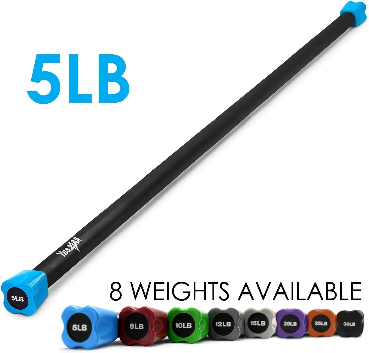 Yes4All Total Body Workout Weighted Bar, Resistance Band Bar, Racks for Strength Training, Exercise Bar for Yoga in Home and Gym - Single/Combo